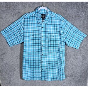 Work N Sport Shirt Mens Size 2X Blue Plaid Crinkle Button Down Chest Pockets